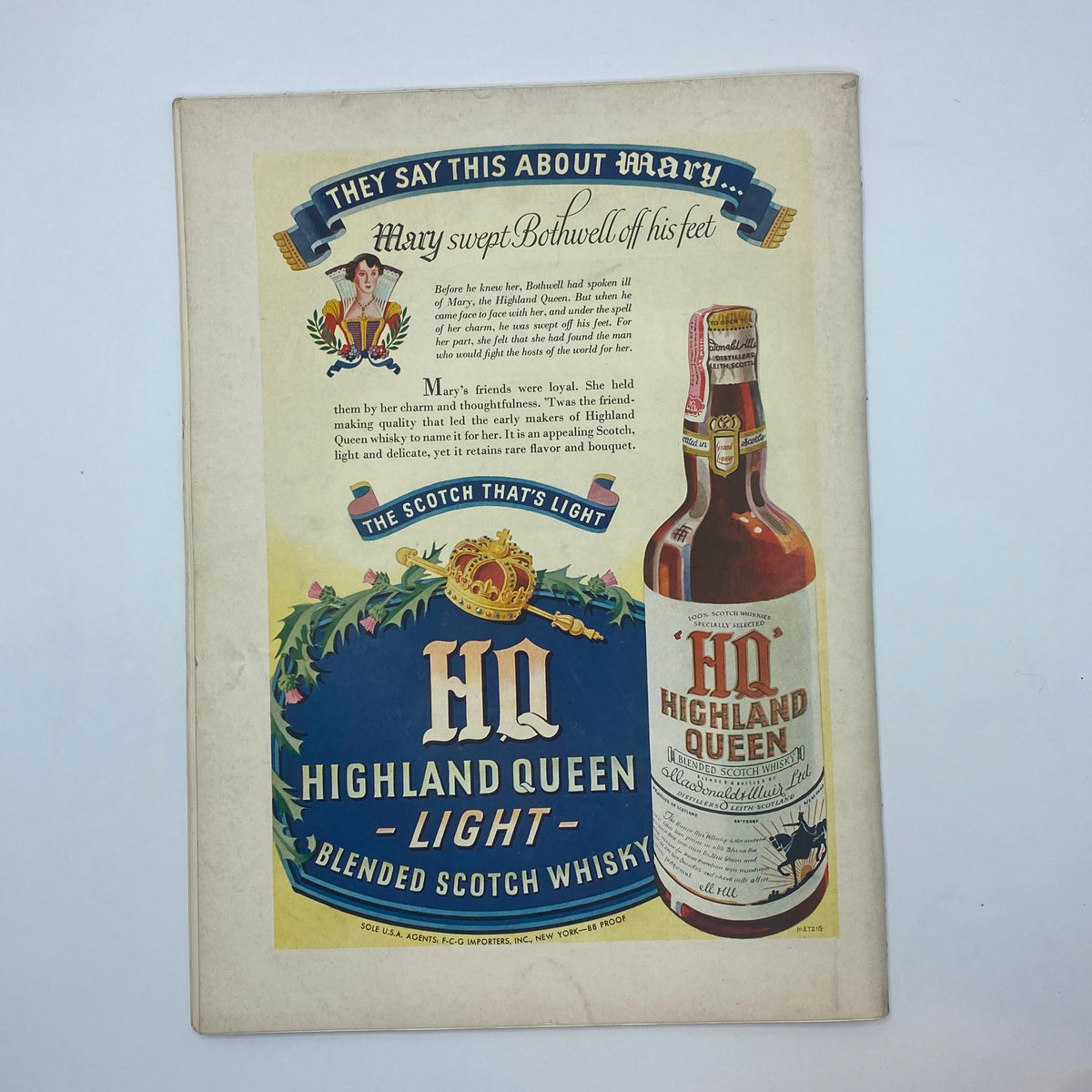 The New Yorker Complete Magazine June 22, 1940 Peter Arno Cover displaying a colorful advertisement for HQ Highland Queen Blended Scotch Whisky, emphasizing vintage branding and graphics.