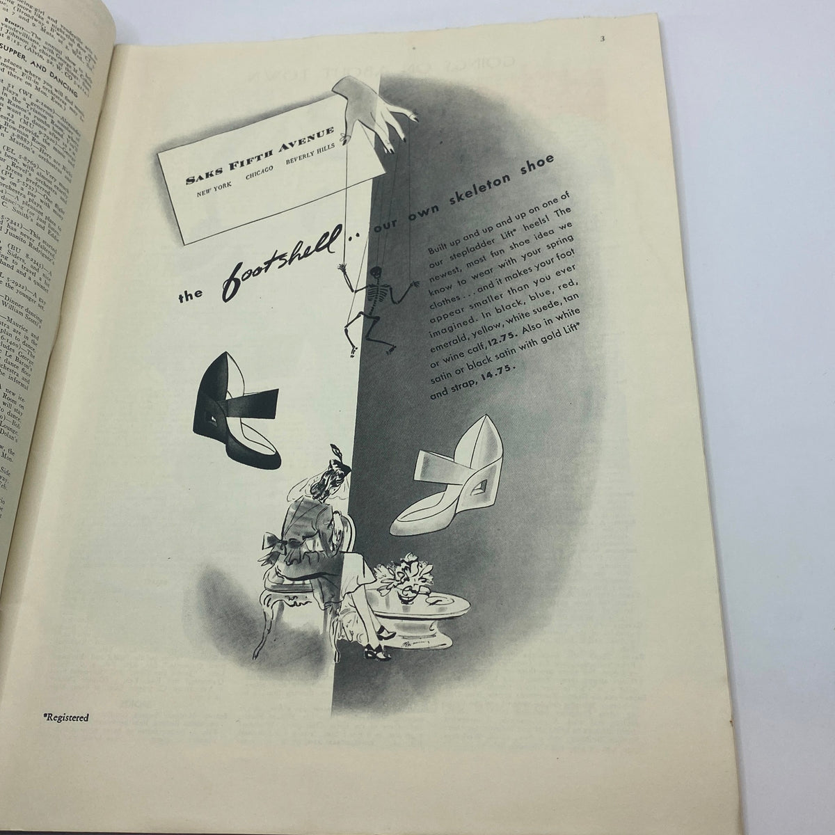 Advertisement page from The New Yorker Complete Magazine February 3, 1940, displaying a vintage shoe ad for Saks Fifth Avenue.
