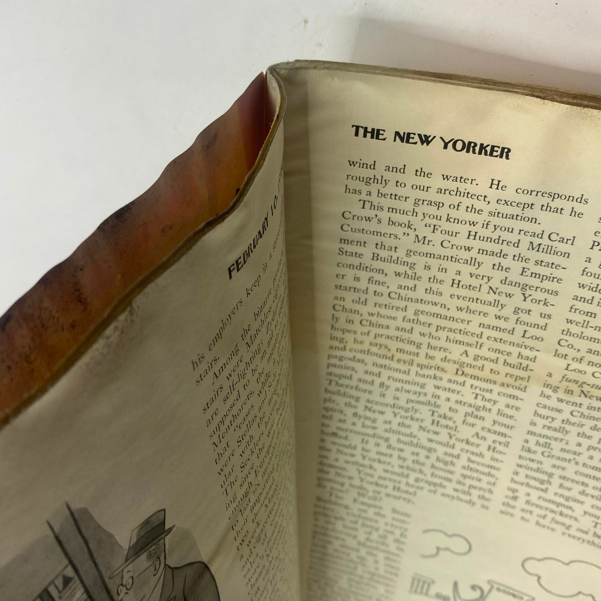 Interior page of The New Yorker magazine from February 10, 1940, showing an article with text and illustrations, highlighting the magazine's vintage appeal.