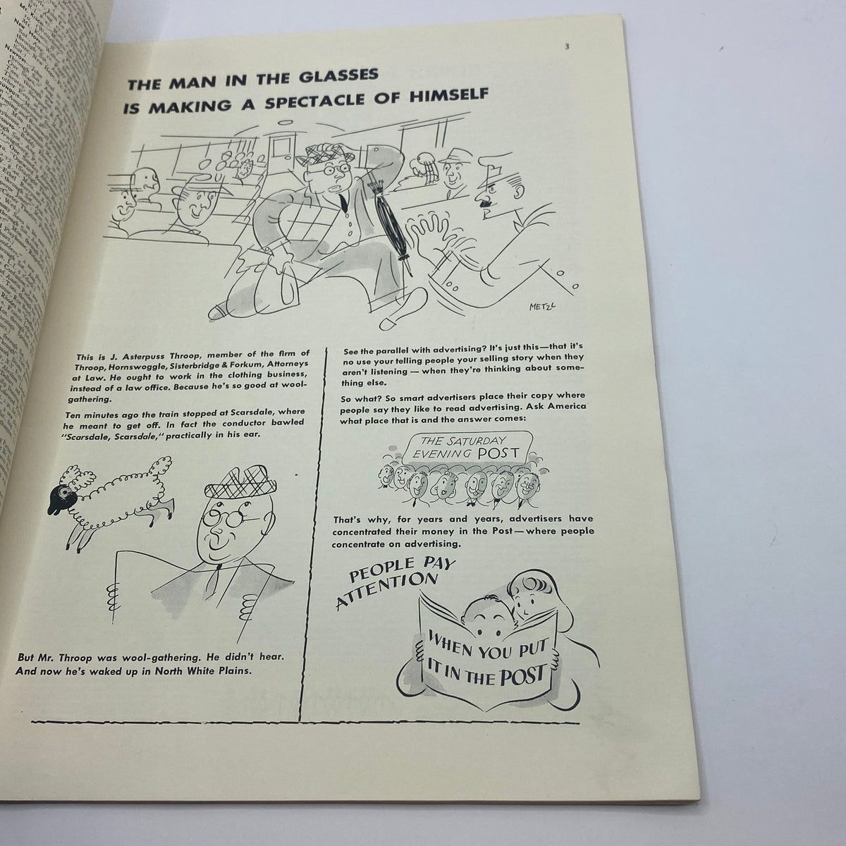 Illustration from The New Yorker, August 10, 1940, featuring humorous characters discussing advertising. Accompanies the Perry Barlow cover, showcasing vintage comedic art.