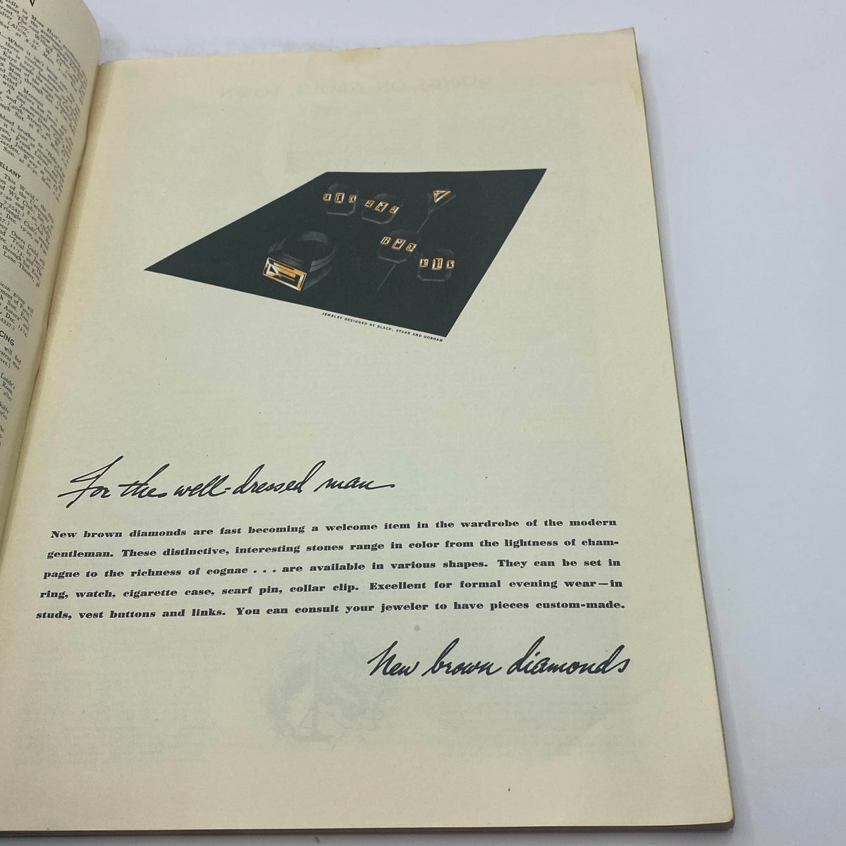 Advertisement page from The New Yorker Complete Magazine December 13, 1941, promoting new brown diamond jewelry for men, emphasizing modern elegance.