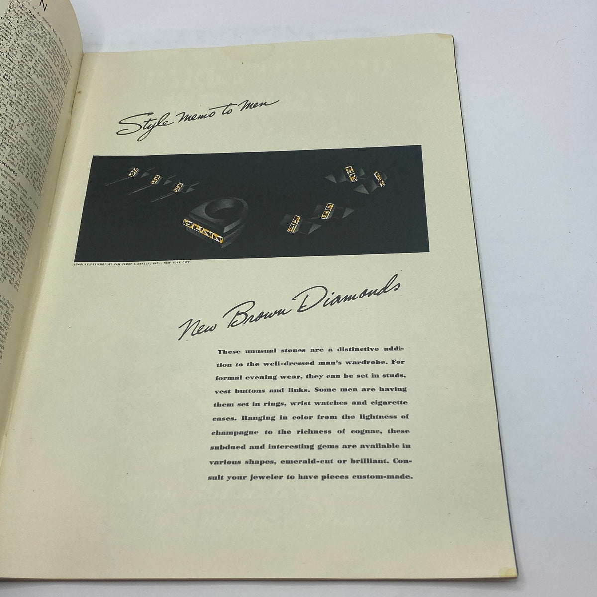 Advertisement from The New Yorker, February 21, 1942, highlighting 'New Brown Diamonds' with images of stylish men's accessories and the phrase 'Style Memo to Men'.