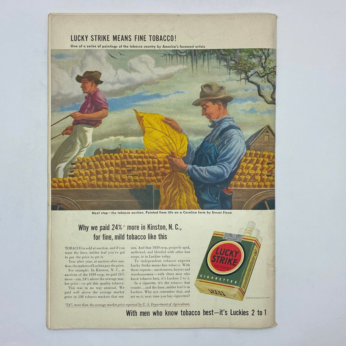 The New Yorker Complete Magazine June 13, 1942 Rea Irvin Cover featuring vintage artwork related to tobacco, showcasing men at a tobacco auction with fields and clouds in the background.