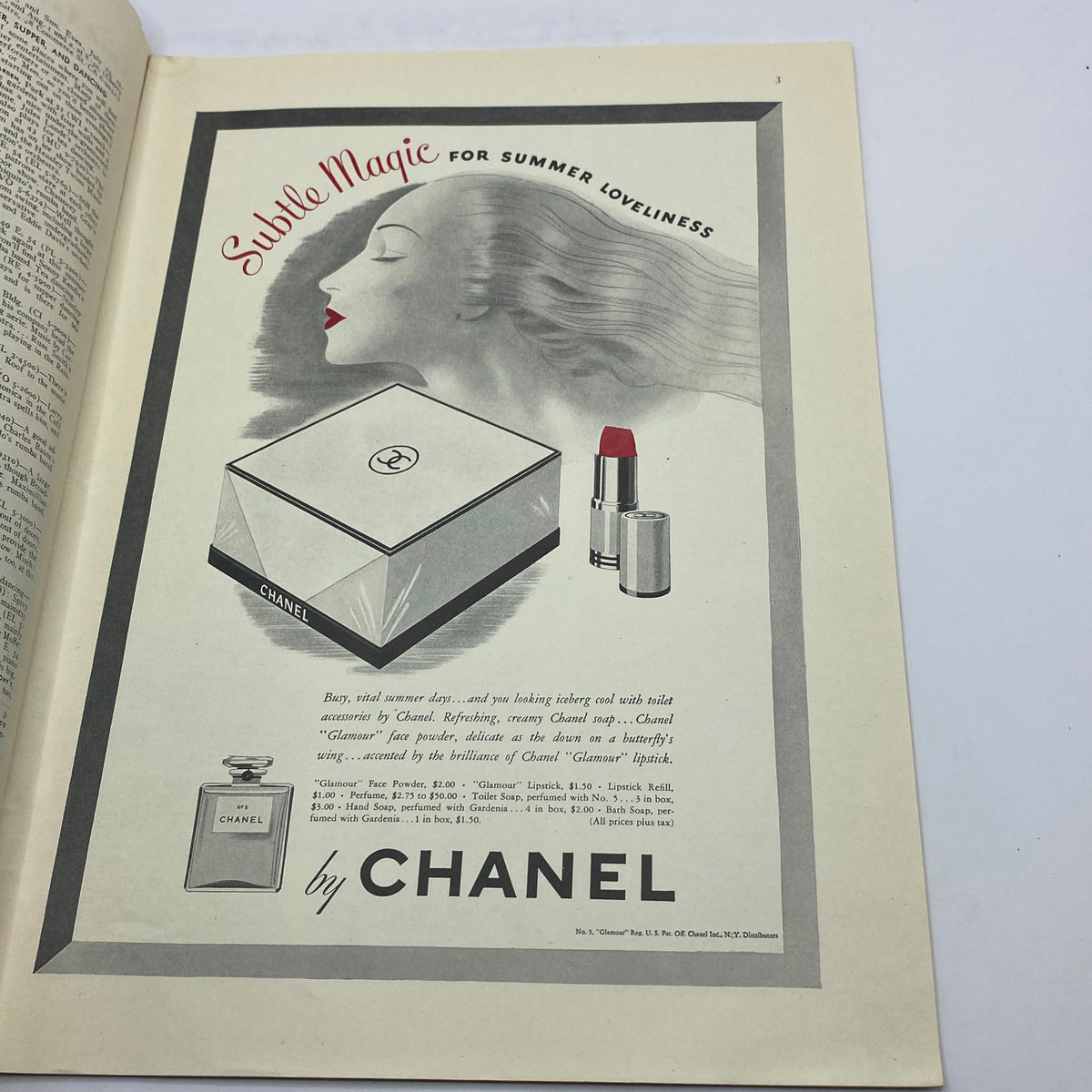 Chanel advertisement featuring a beauty product with the tagline 'Subtle Magic for Summer Loveliness' from The New Yorker July 25, 1942.