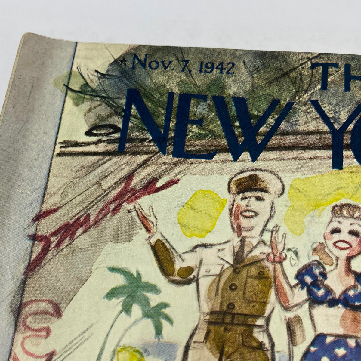 Cover of The New Yorker magazine dated November 7, 1942, featuring artwork by Leonard Dove, depicting cheerful characters and tropical elements.
