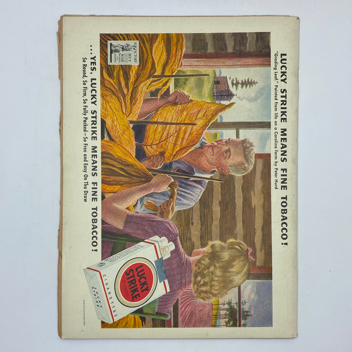 Back cover advertisement for Lucky Strike cigarettes in The New Yorker Complete Magazine from November 13, 1943, highlighting fine tobacco features.