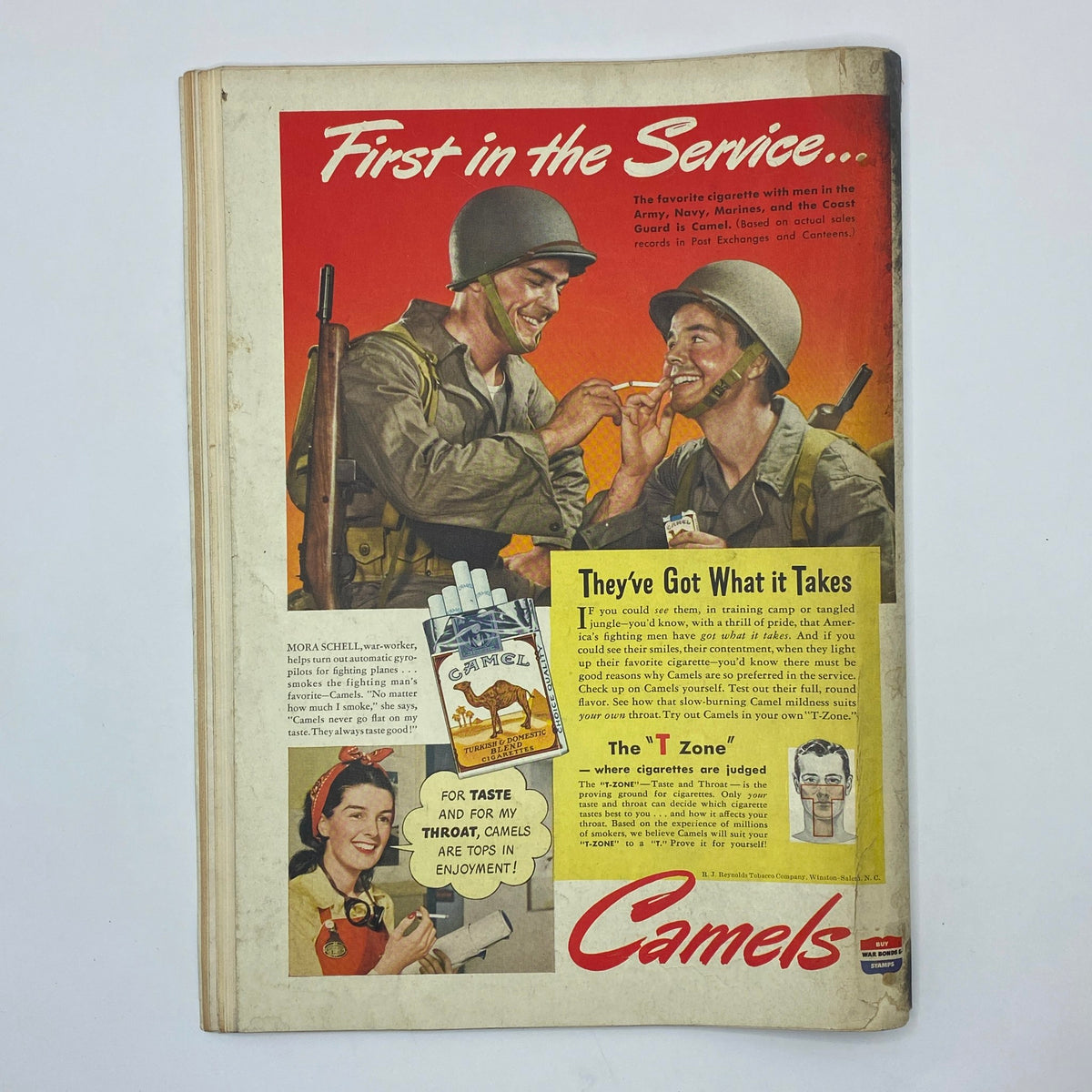 The New Yorker Complete Magazine June 5, 1943 featuring a vintage advertisement for Camels cigarettes, depicting two soldiers happily enjoying cigarettes with the text 'First in the Service...' highlighting the brand's appeal during World War II.