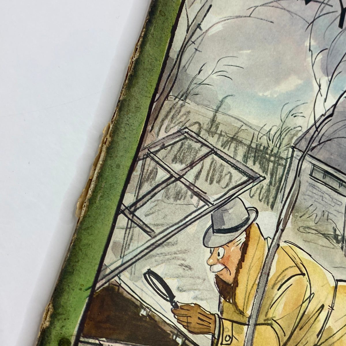 Close-up view of The New Yorker Complete Magazine March 27, 1943 cover by Perry Barlow, illustrating a man in a yellow coat and hat, inspecting a garden.