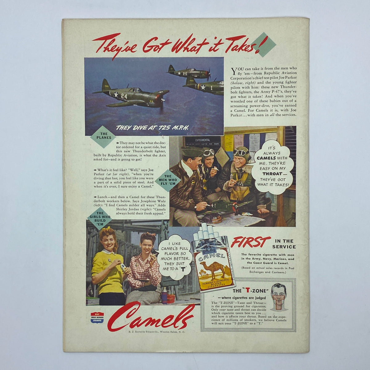 Camel cigarettes advertisement from The New Yorker Complete Magazine July 31, 1943, emphasizing their appeal to military personnel.
