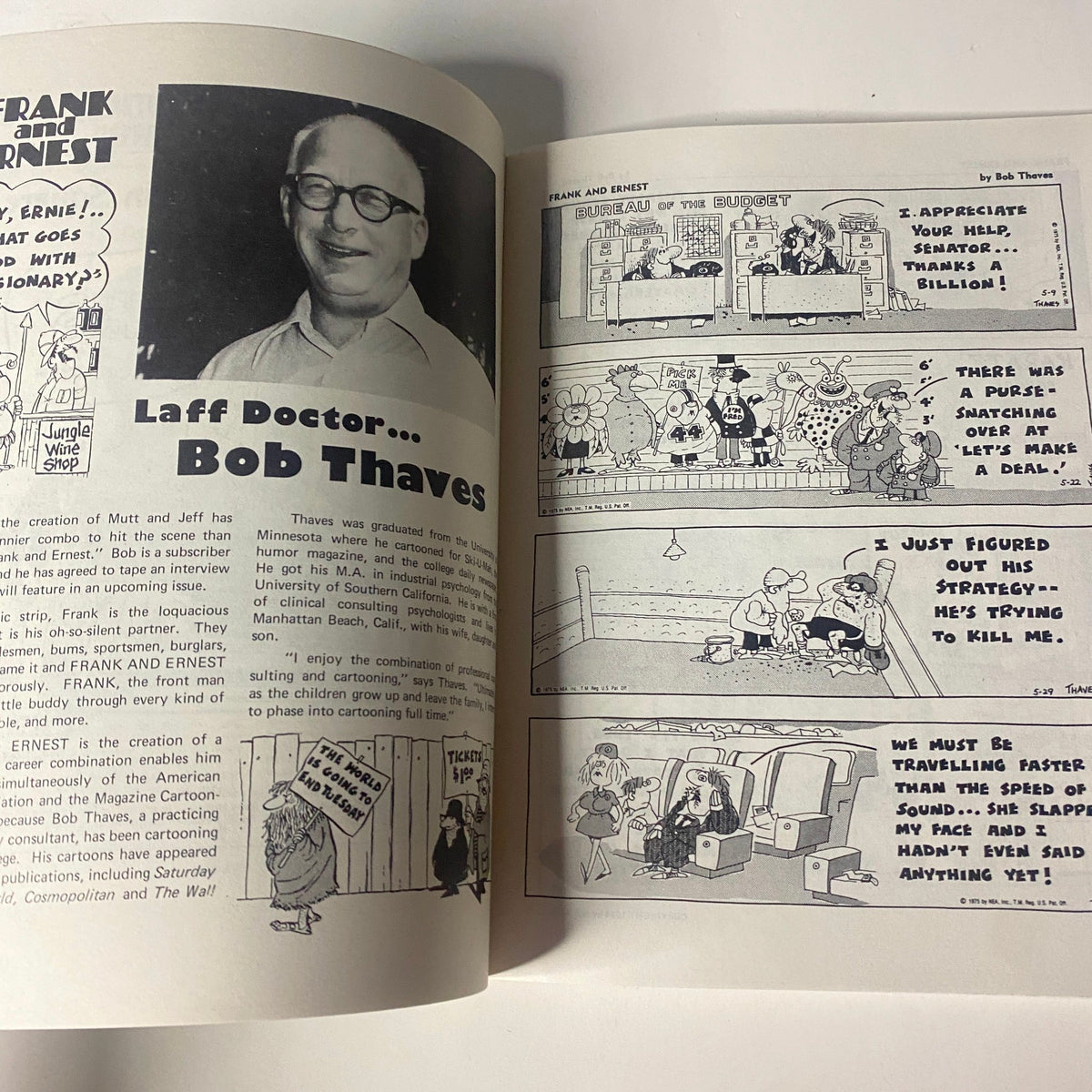 Cartoonews Newsletter - Issue No. 6 - That's My Man LD Warren by Blaine presents a portrait of cartoonist Bob Thaves, highlighting his contribution to the world of cartoons and humor.