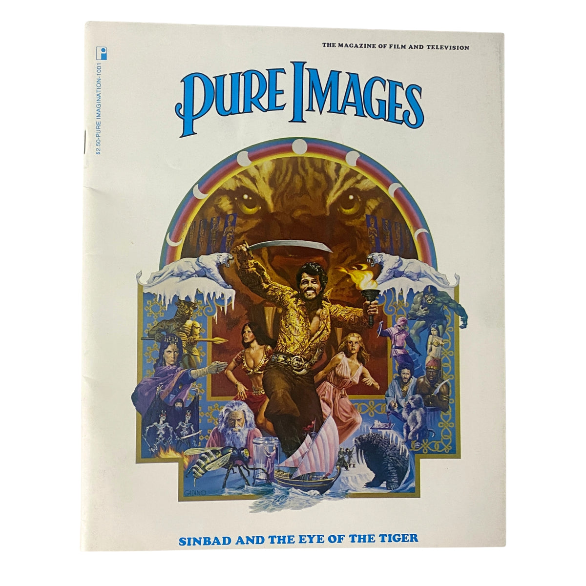 Cover of Pure Images Magazine Spring 1977 featuring Sinbad and The Eye of the Tiger, showcasing vivid colors and iconic stills from the film.