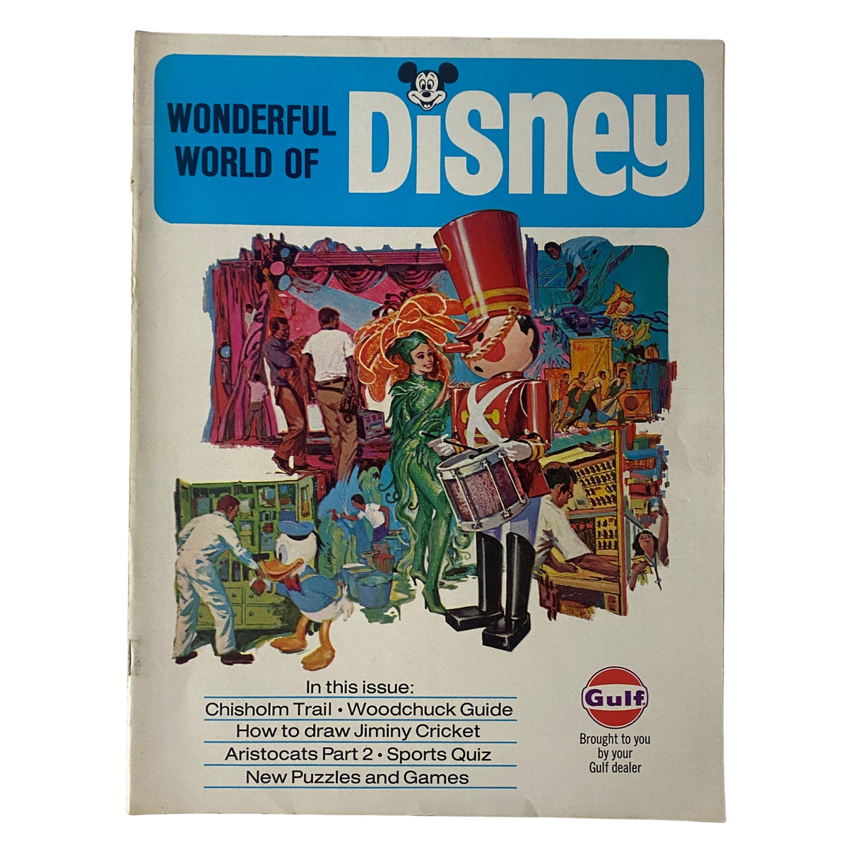 Cover of Wonderful World of Disney Magazine 1970 No. 1 featuring colorful Disney illustrations, including characters and festive scenes, showcasing features like the Junior Woodchuck Guide and fun activities.