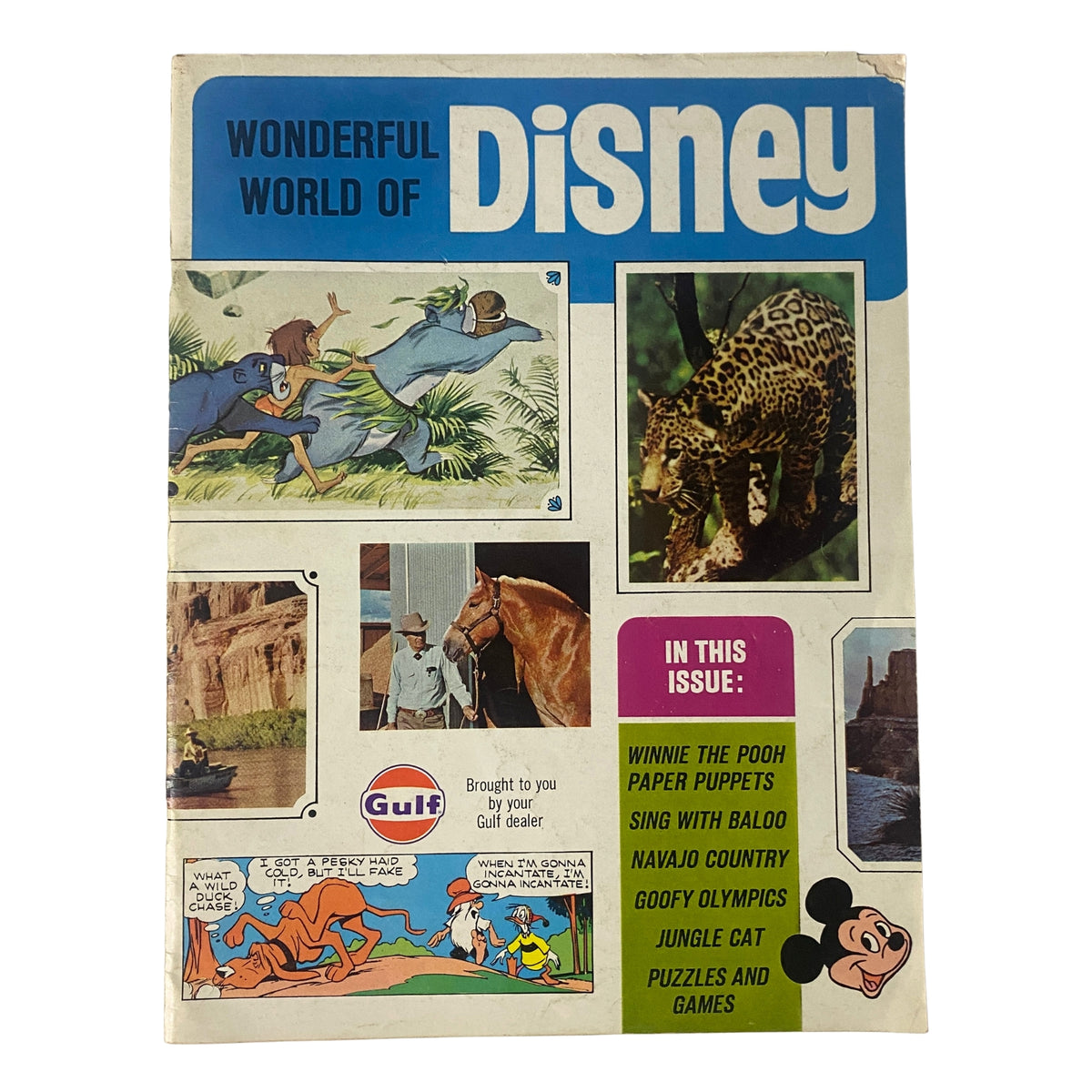 Cover of Wonderful World of Disney Magazine 1968 featuring illustrations of Winnie the Pooh Paper Puppets and other Disney characters, showcasing vintage Disneyana.