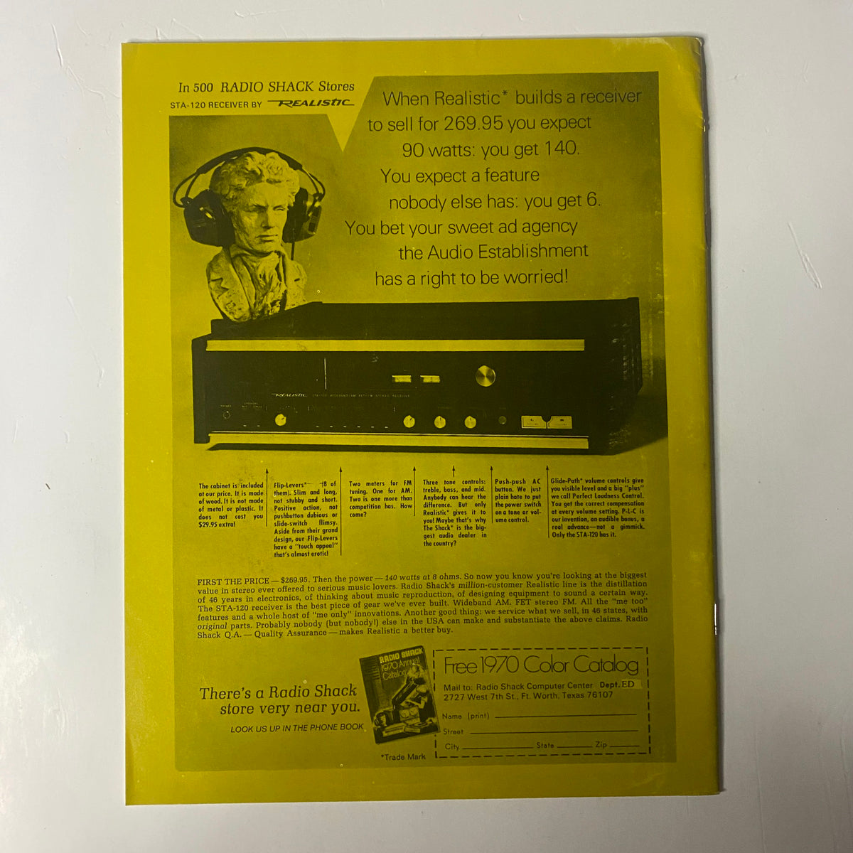 Back cover of Electronics Digest Magazine March 1970 featuring an advertisement for Realistic STA-170 Receiver highlighting its features and pricing.