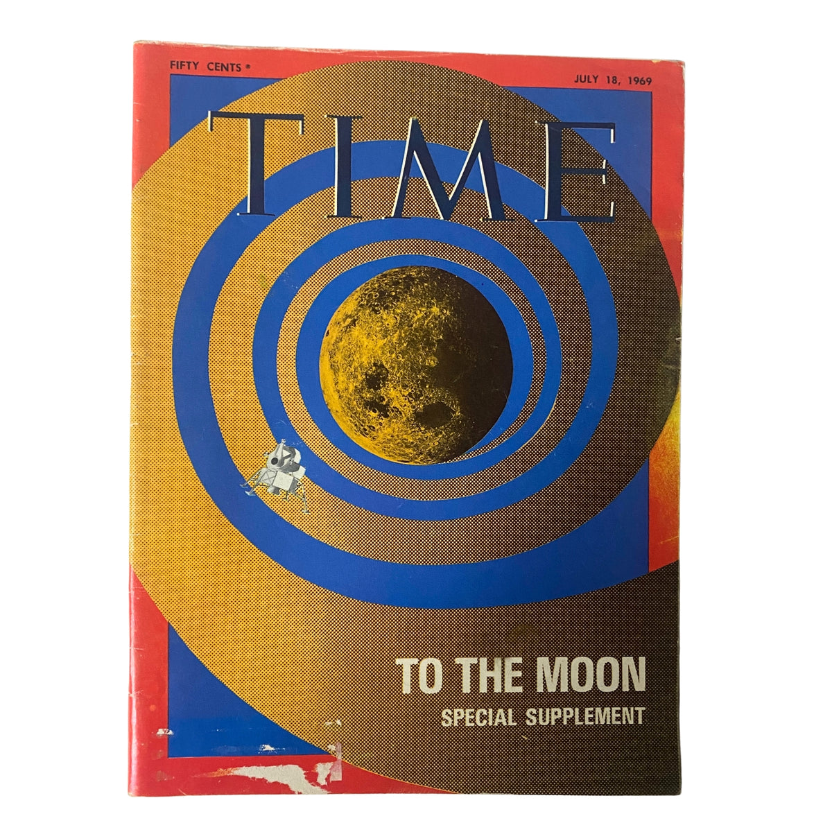Cover of Time Magazine July 18, 1969 featuring the 'To the Moon' Special Supplement with vibrant graphics showcasing the moon and Apollo 11 mission.
