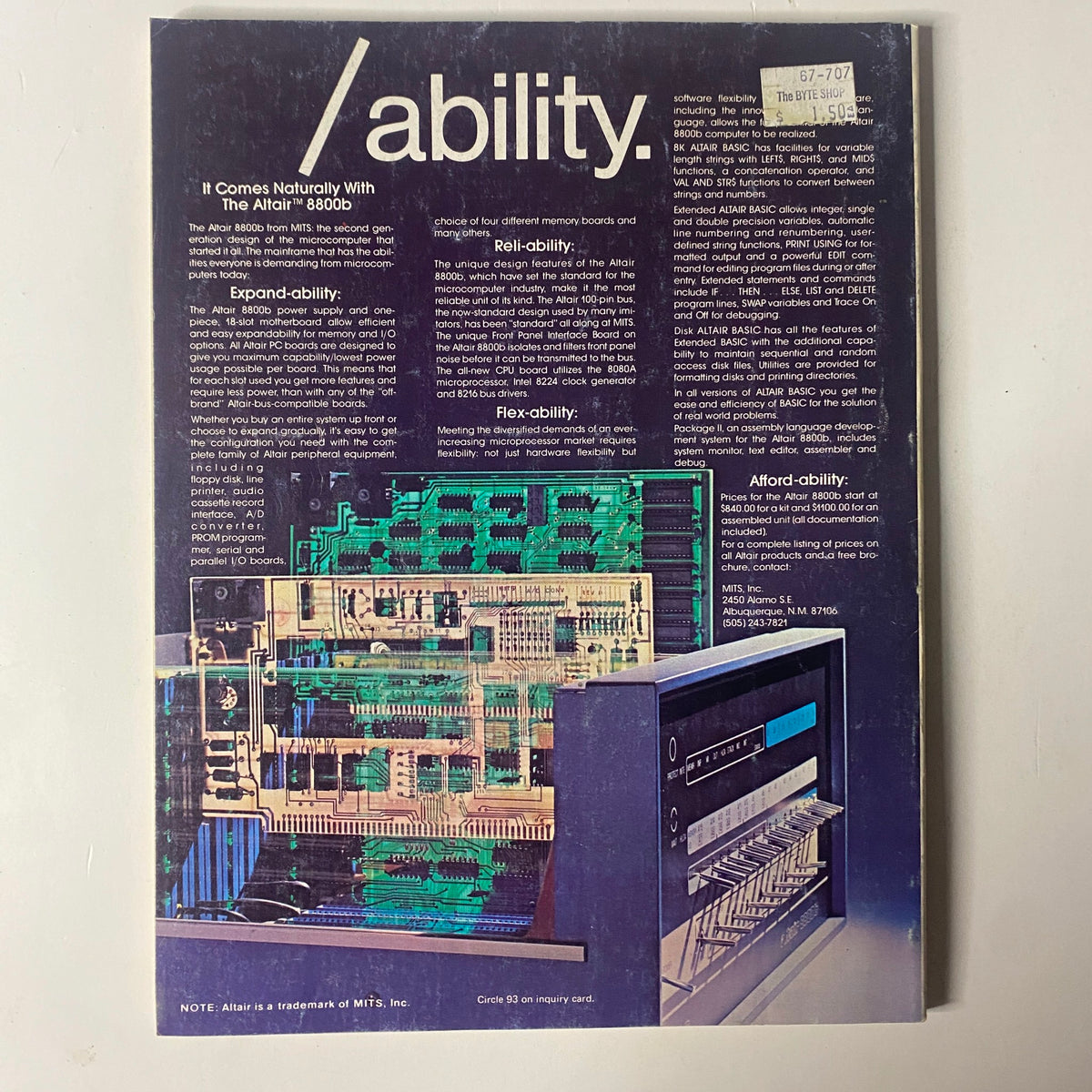 Back cover of Byte Magazine July 1977, displaying advertisements related to computer expansion and systems, with a focus on the Altair 8800.