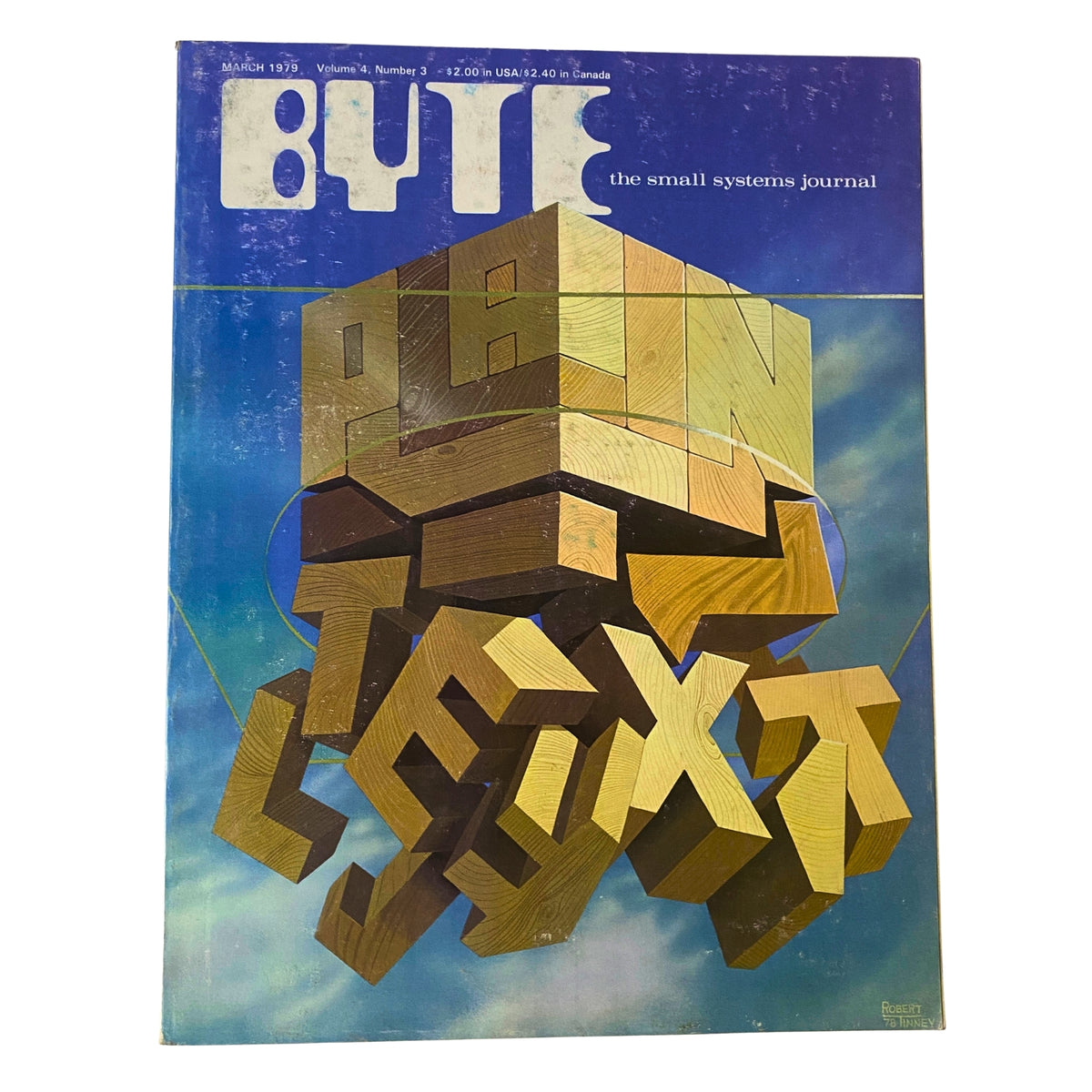 Byte Magazine March 1979 Vol 4 No. 3 cover featuring artistic illustration with the text 'Through The Trap Door'. This vintage issue highlights themes of cryptography and data security in computing.