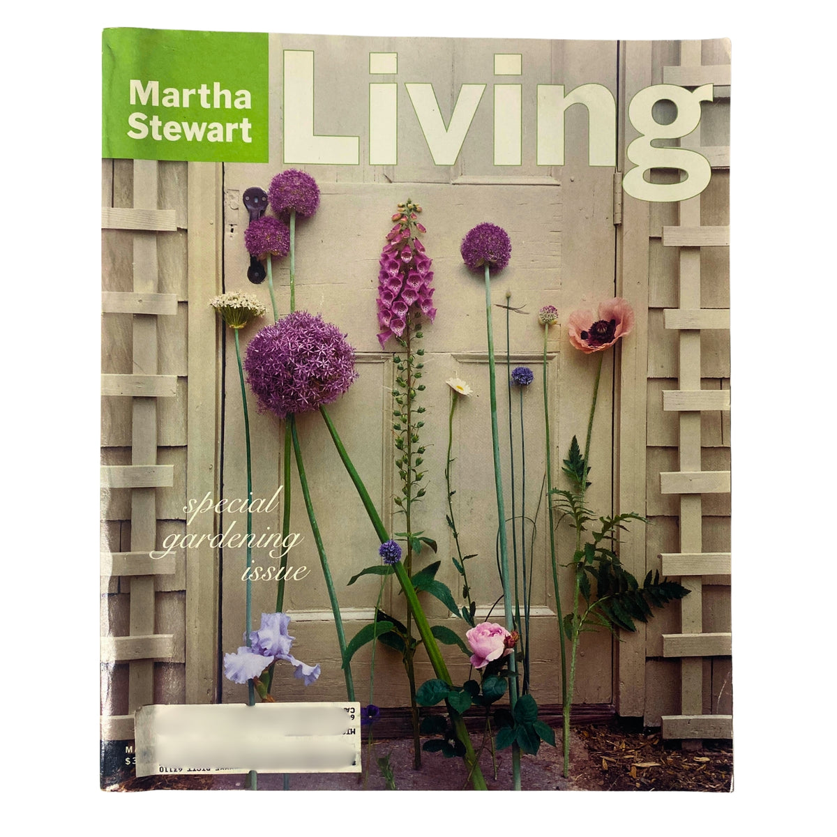 Martha Stewart Living Magazine Cover March 1997 Special Gardening Issue featuring vibrant alliums and spring flowers against a lattice background.