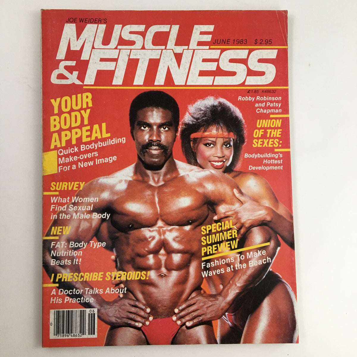 Cover of Muscle & Fitness Magazine June 1983 featuring bodybuilder Robby Robinson and athlete Patsy Chapman, highlighting fitness culture and bodybuilding trends of the 1980s.