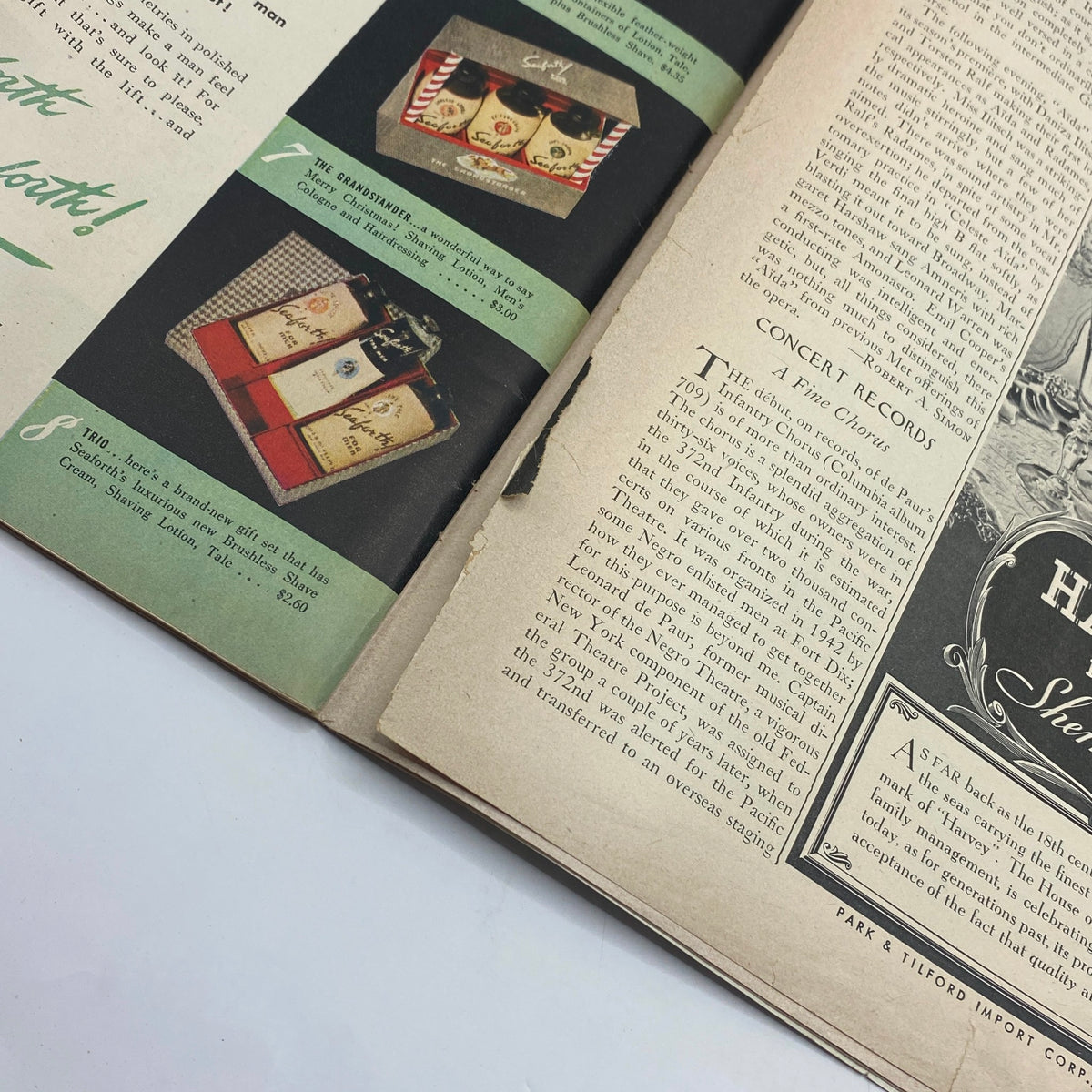 Interior page featuring vintage advertisements from The New Yorker Complete Magazine December 13, 1947 Christina Malman Cover, highlighting product gift sets and records.