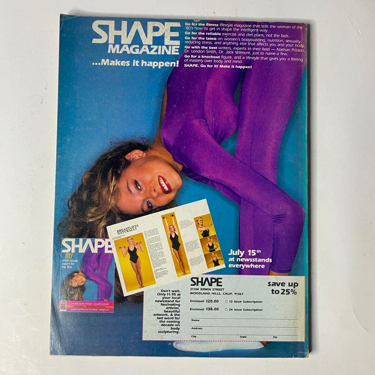 Cover of Shape Magazine, promoting fitness and wellness with an image of a woman dressed in workout attire, adjacent offers included.