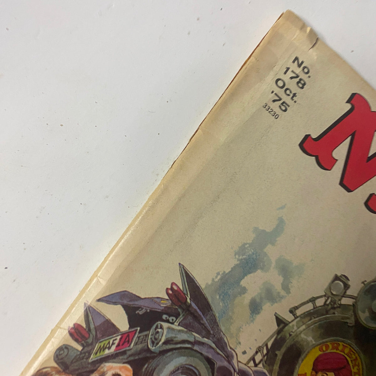 Top corner of Mad Magazine October 1975 No. 178 showing the date and issue number, emphasizing its vintage collectible nature.