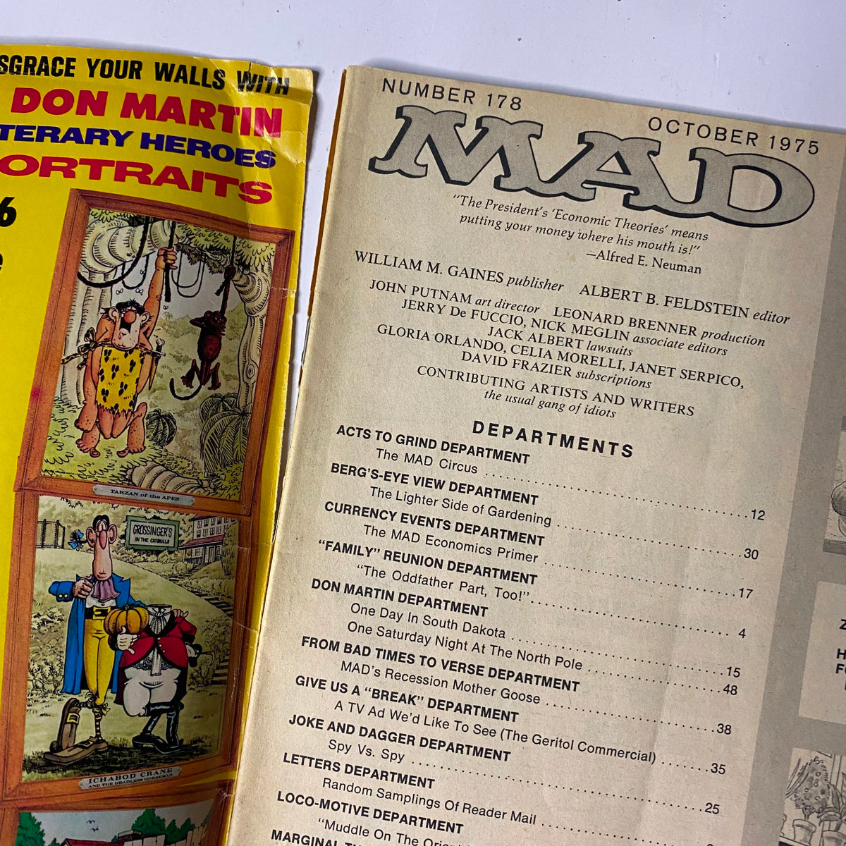 Another inside page of Mad Magazine October 1975 No. 178 highlighting additional content sections and departments with illustrations.