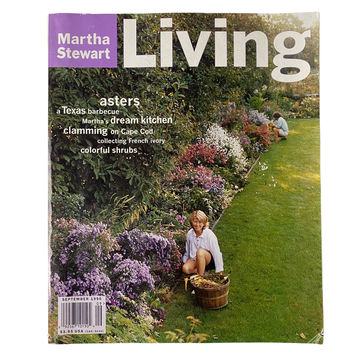 Cover of Martha Stewart Living Magazine September 1996 featuring an aster garden, showcasing gardening themes and Martha's dream kitchen.