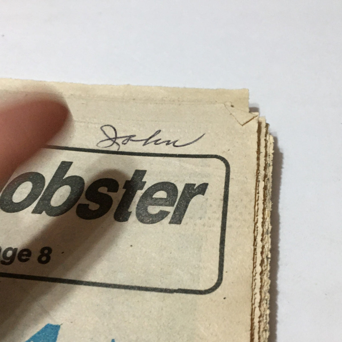 Handwritten name 'John' on the corner of the vintage Philadelphia Daily News newspaper from September 7, 1982, featuring Mary Martin and Janet Gaynor.