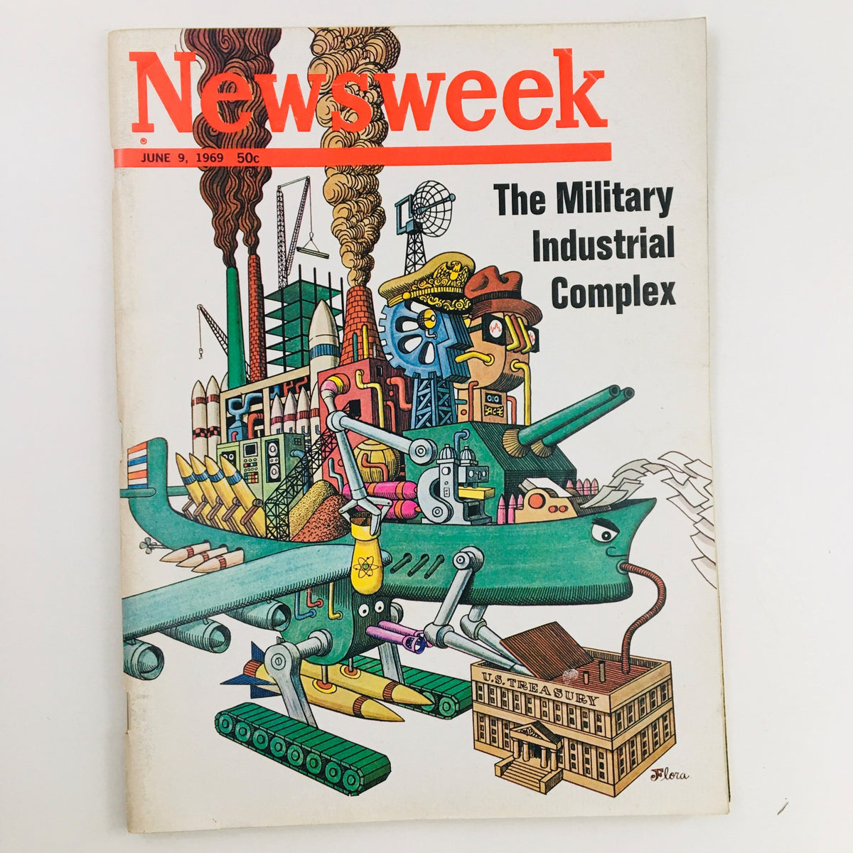 Cover of Newsweek Magazine, June 9, 1969, featuring an illustration titled 'The Military Industrial Complex' with colorful graphics representing military and industrial themes.