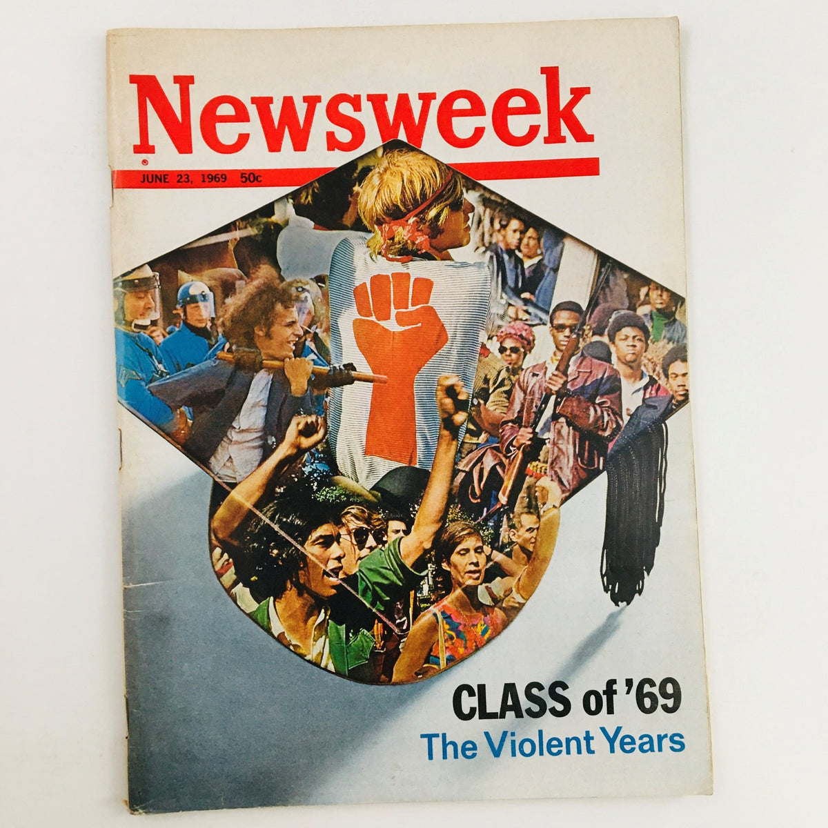 Cover of Newsweek Magazine June 23 1969 titled 'Class of '69: The Violent Years', featuring historical images of activism and protests from the late 1960s.