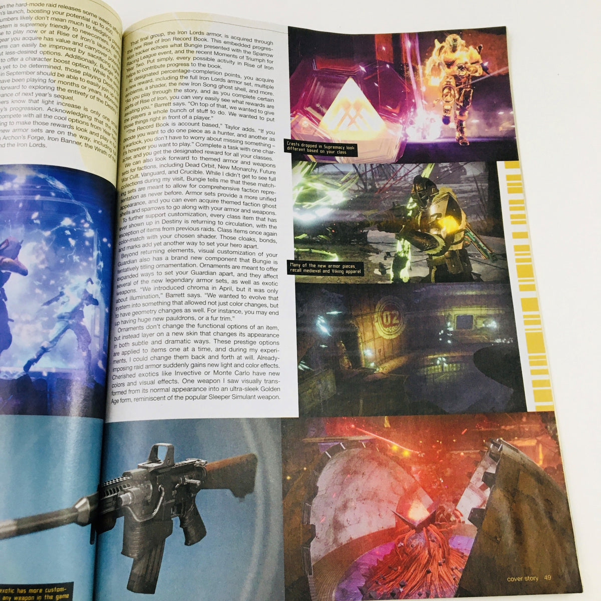 Preview article spread about Destiny: Rise of Iron in Game Informer Magazine September 2016 Issue 281, highlighting gameplay and visuals.