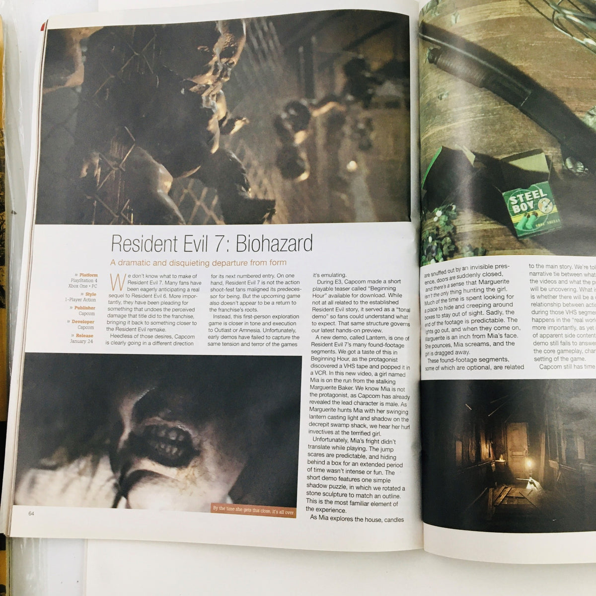 Game Informer Magazine October 2016 Issue #282 featuring an article on Resident Evil 7: Biohazard, highlighting horror elements and a disquieting atmosphere.