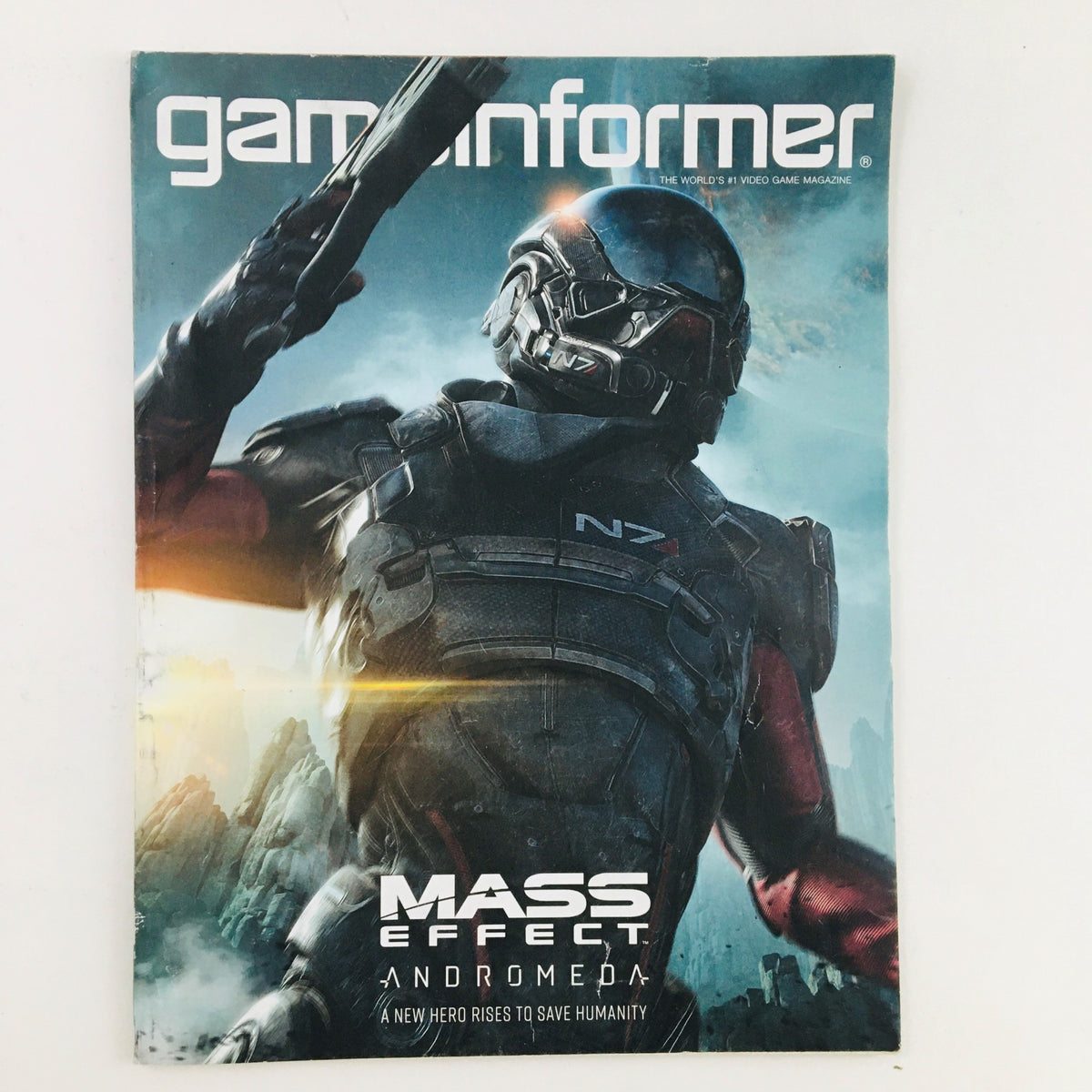 Game Informer Magazine December 2016 Issue 284 featuring Mass Effect Andromeda on the cover, showcasing the iconic N7 soldier.