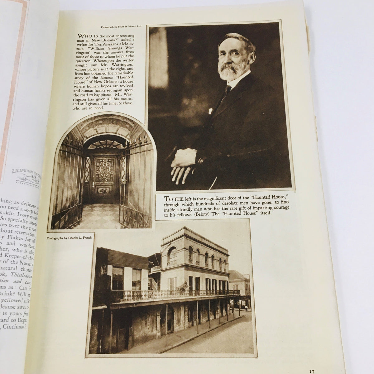 Page from VTG The American Magazine September 1927 featuring historical photographs and captions related to the 'Haunted House' article.