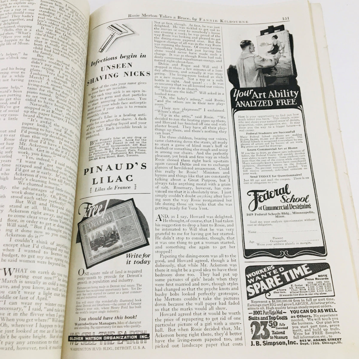 Advertising page from VTG The American Magazine September 1927 featuring a product called Pinaud's Lilac along with other advertisements, highlighting commercial art from the era.