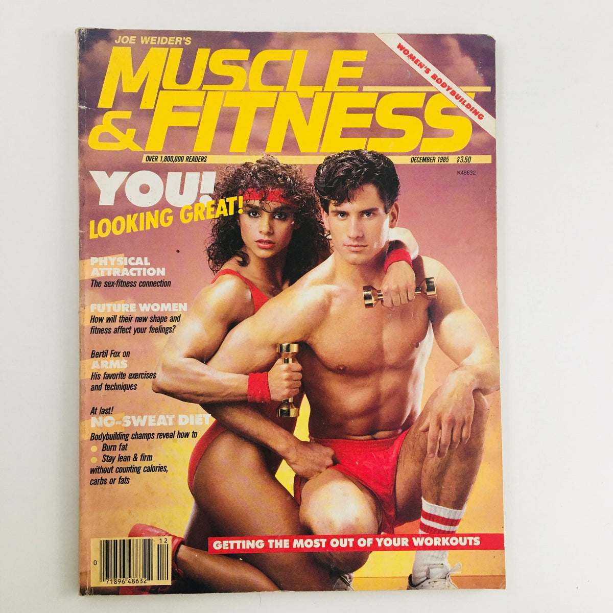 Cover of Muscle & Fitness Magazine December 1995 featuring Gladys Portugues and Ron Ariagno, highlighting fitness trends of the 1990s.