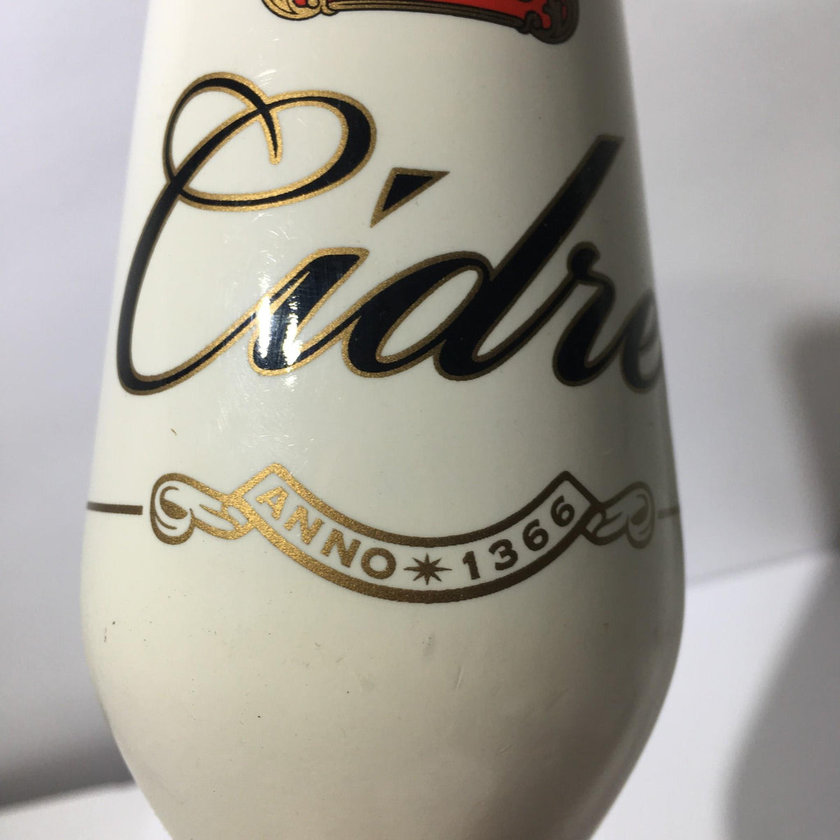 Detailed close-up of the Vintage Stella Artois Cidre 10" Beer Tap Handle featuring the year 1366.