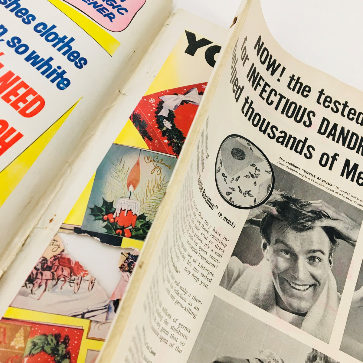 Interior page of the Woman's Home Companion August 1954 showcasing advertisements and articles, including holiday themes and health products.
