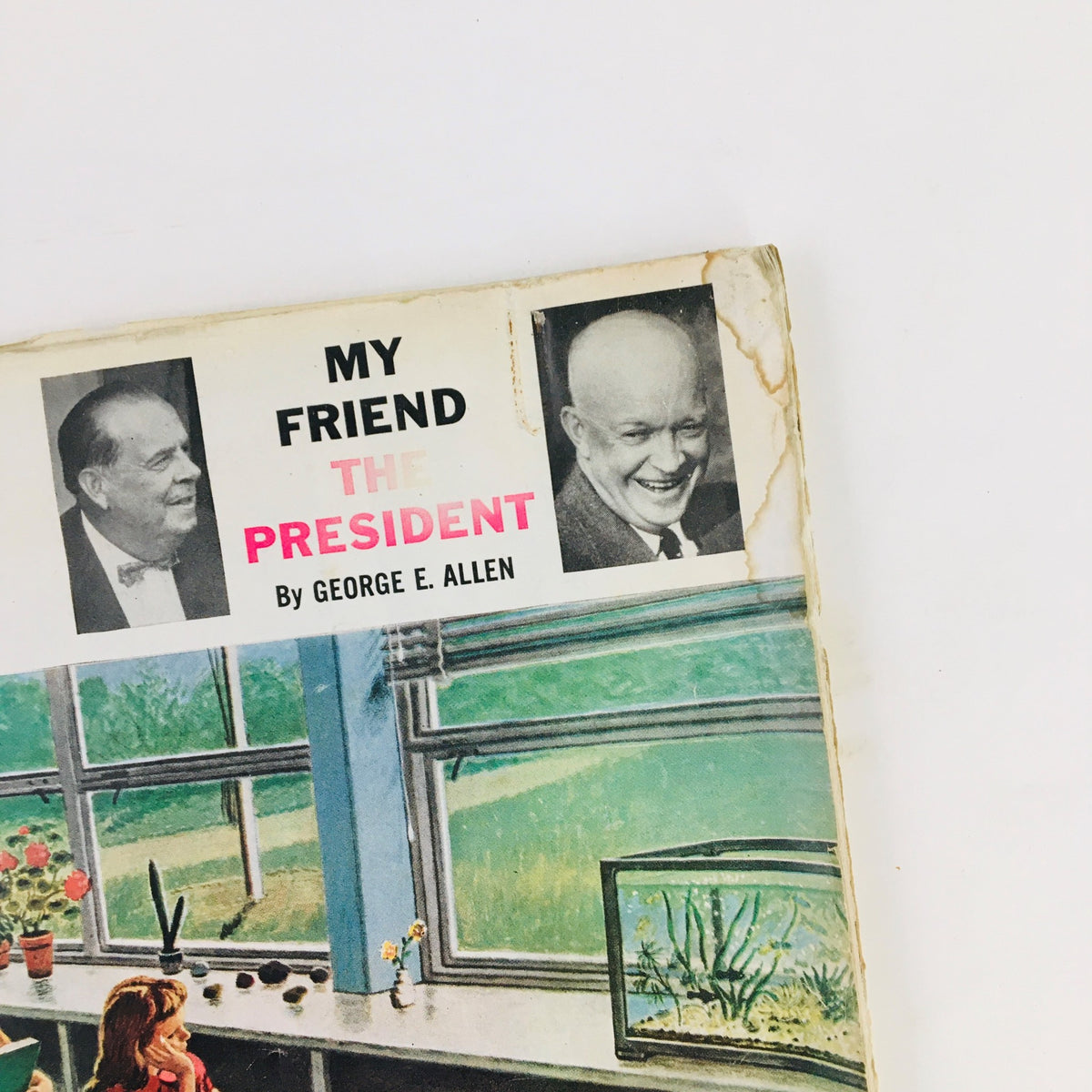 Detail of the text on the cover of The Saturday Evening Post, April 9, 1960, featuring 'My Friend The President' by George E. Allen.
