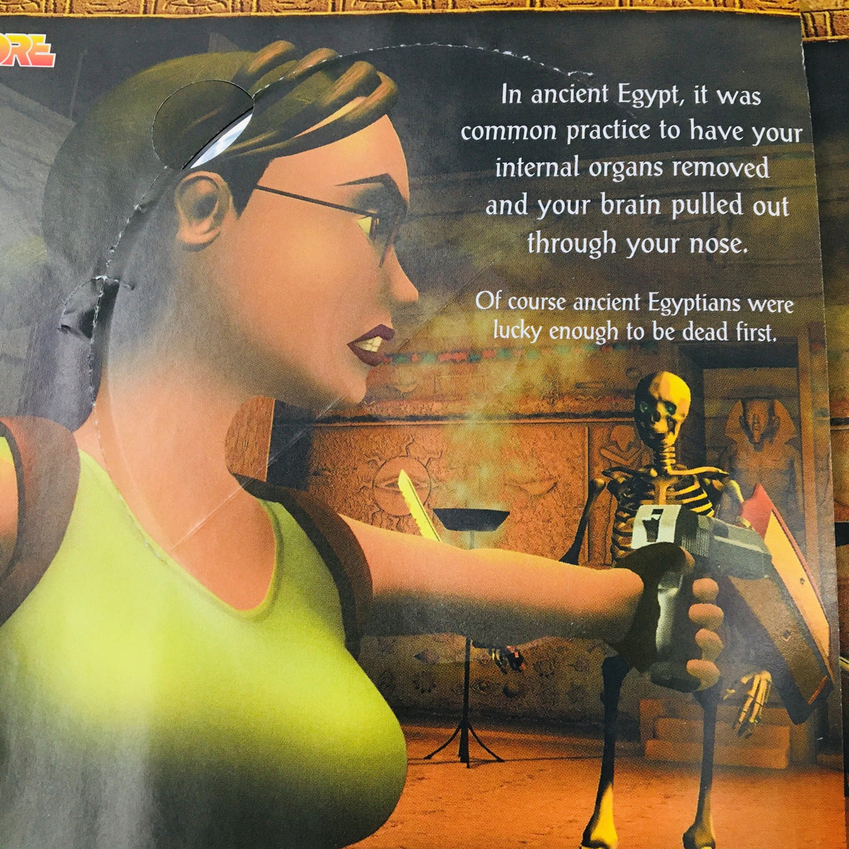 Illustration in Incite Magazine February 2000 depicting a character from Tomb Raider: The Last Revelation interacting with an ancient Egyptian theme.