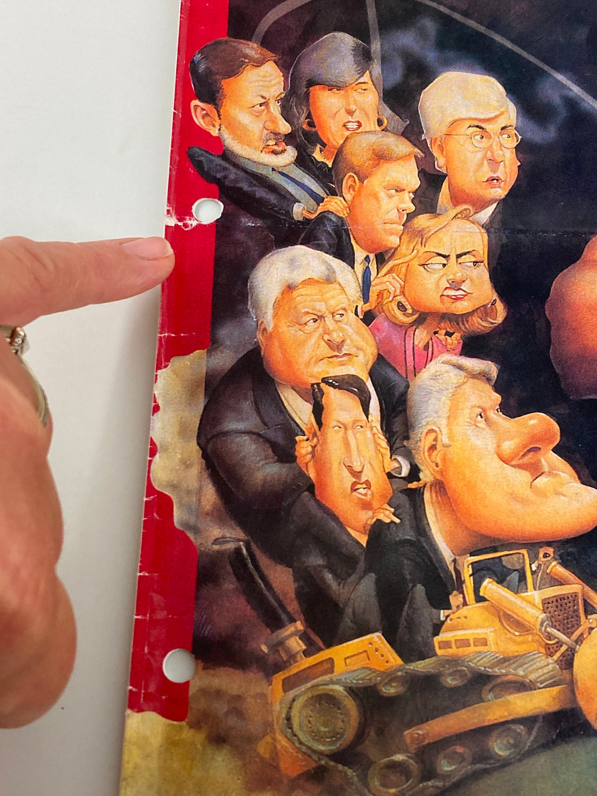 Close-up detail of the hole-punched edge of Rush Limbaugh Letter Newsletter Magazine March 1995, highlighting the collectible nature of the vintage publication and its theme about liberalism.