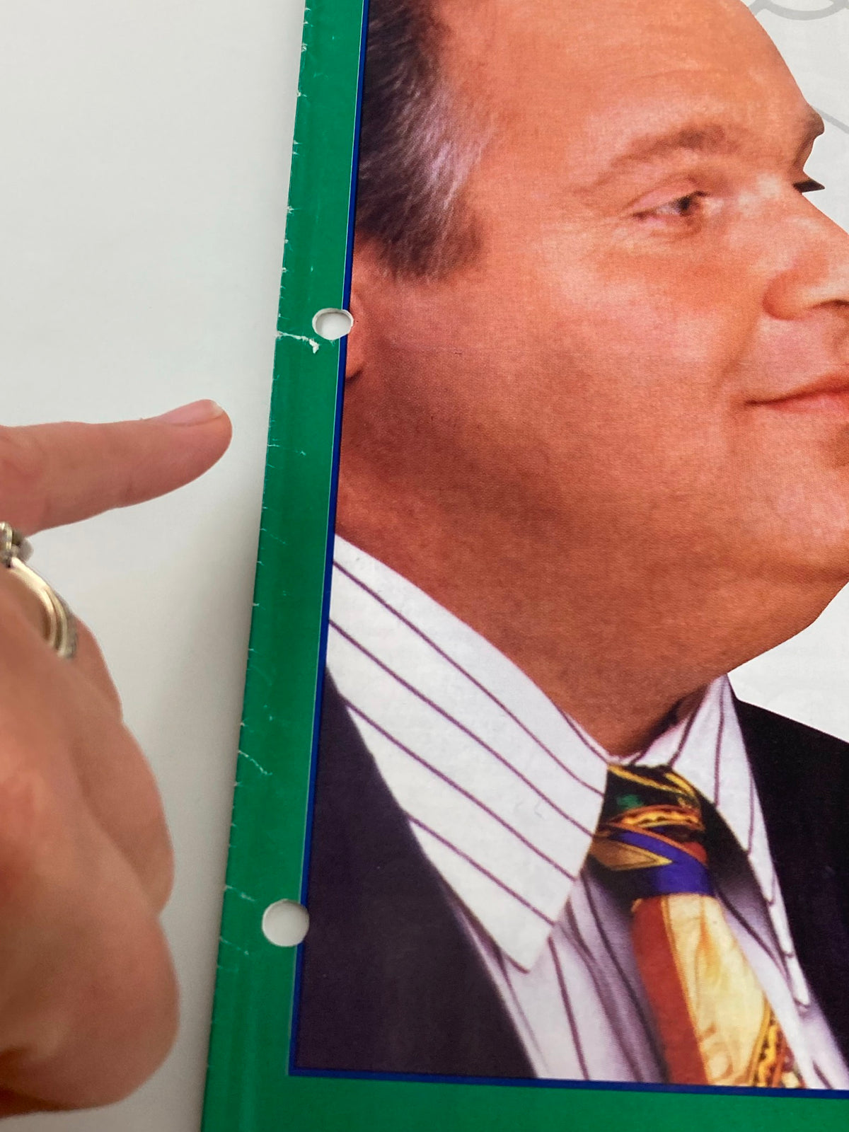 Close-up detail of the rush Limbaugh Letter Newsletter Magazine February 1995 showcasing the edge and hole-punched design of the collectible issue.