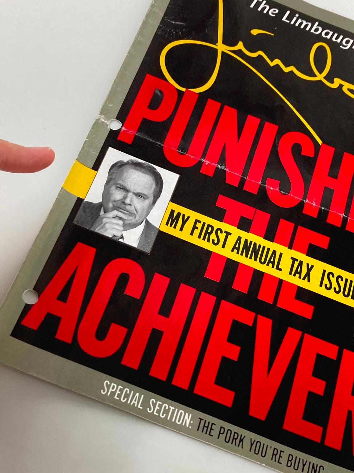 Close-up view of the Rush Limbaugh Letter Magazine cover from April 1994, showcasing the title 'Punishing The Achievers' and featuring a notable image of Rush Limbaugh.