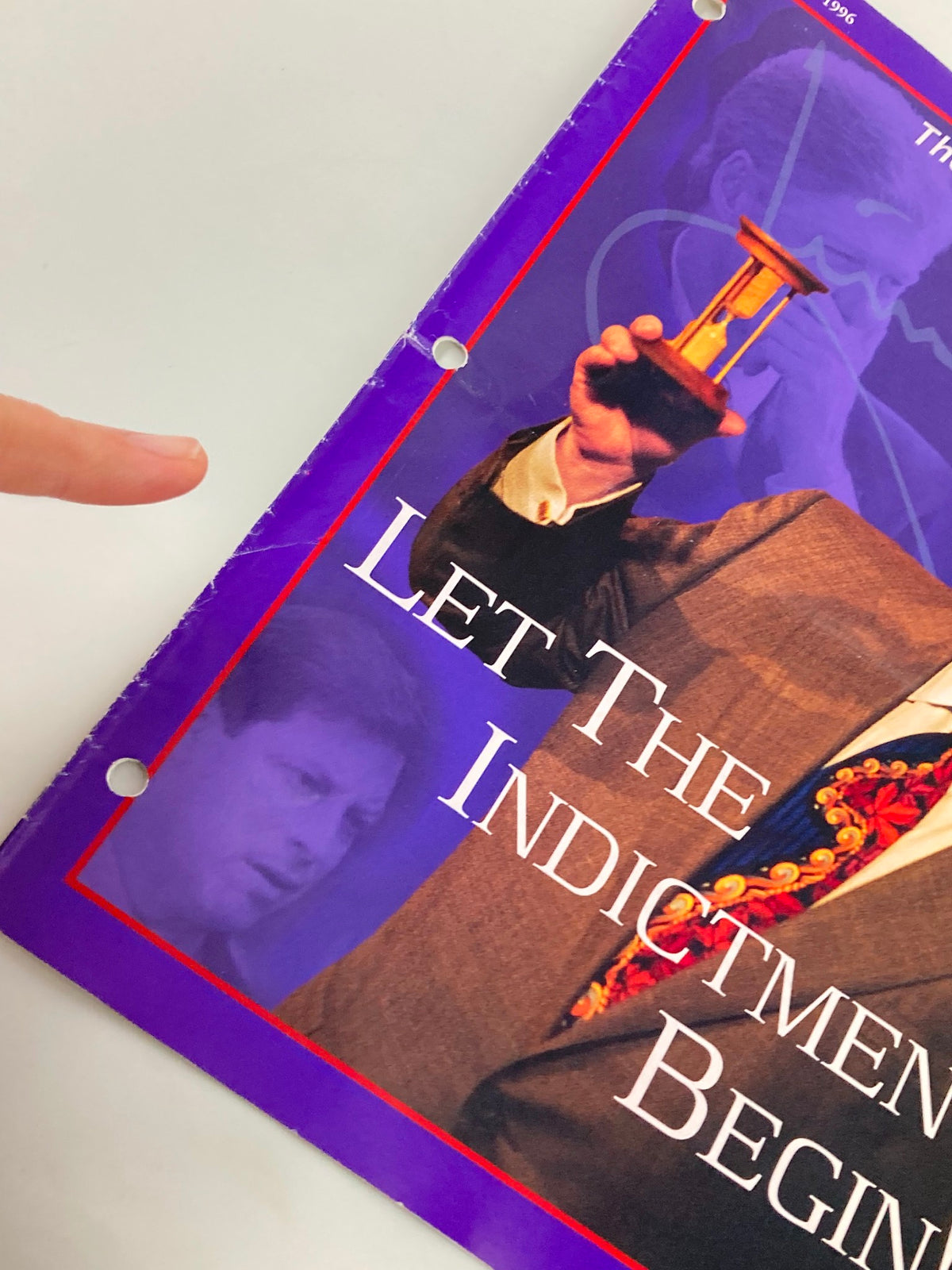 Cover of the Rush Limbaugh Letter Newsletter Magazine December 1996 titled 'Let The Indictment Begin' featuring a hand holding an hourglass and purple background.