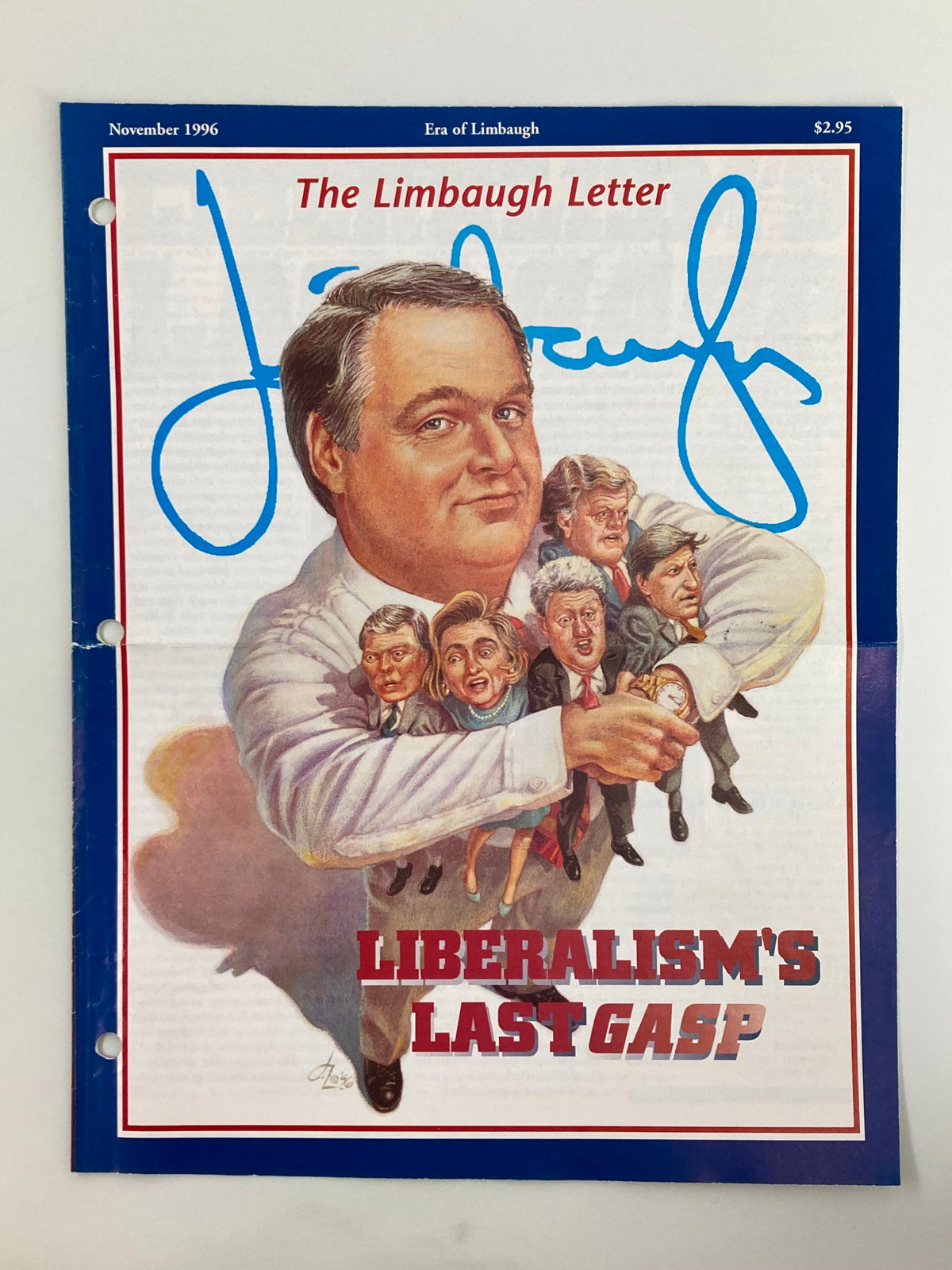 Cover of the Rush Limbaugh Letter Newsletter Magazine - November 1996 featuring the title 'Liberalism's Last Gasp' with a portrait of Rush Limbaugh and caricatures of political figures.