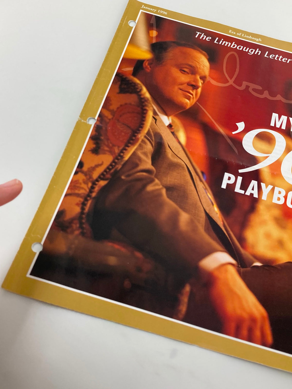 Close-up view of the Rush Limbaugh Letter Newsletter Magazine cover for January 1996, showcasing the title 'Rush in My '96 Playbook' along with a portrait of Rush Limbaugh.