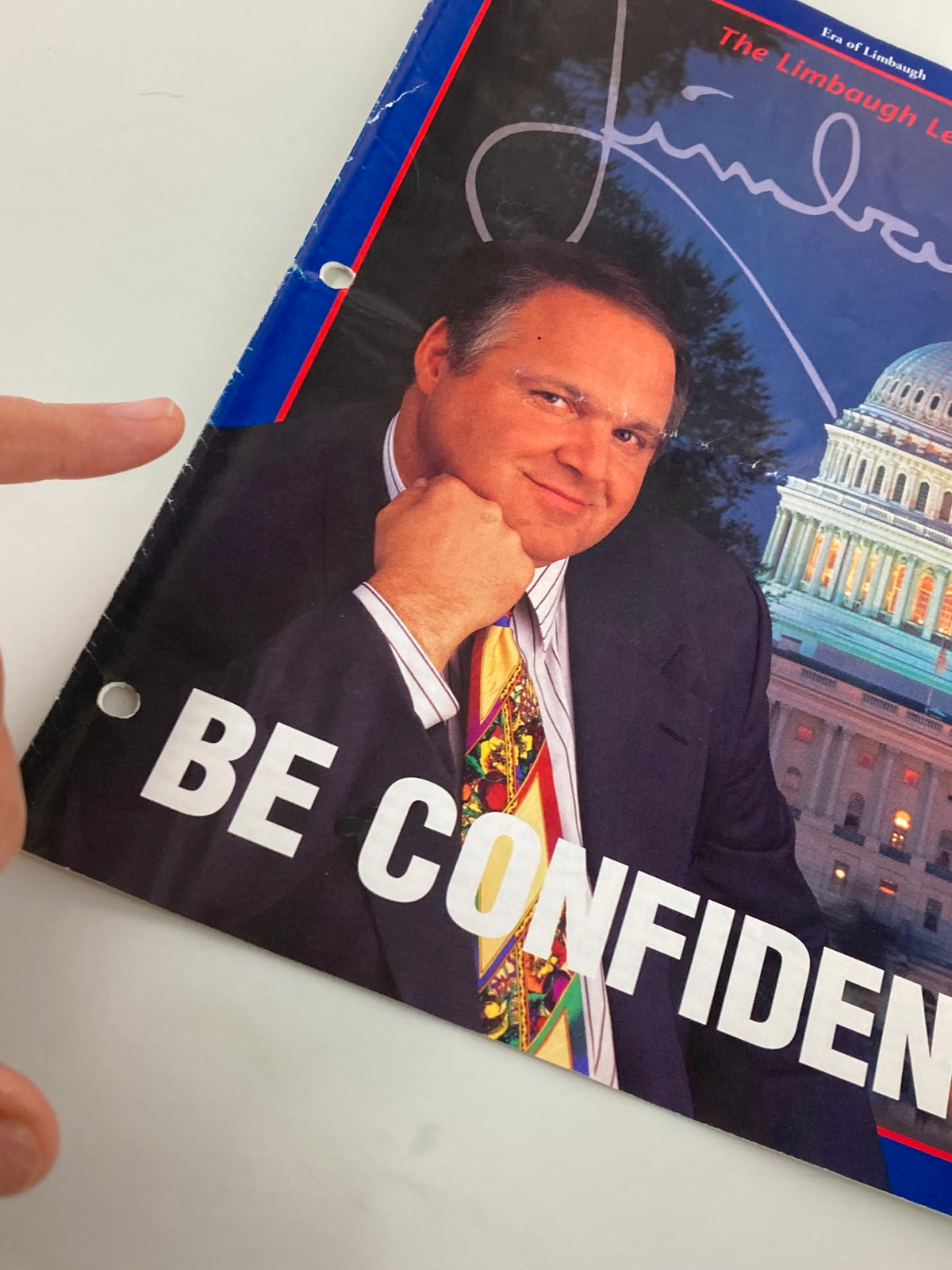Cover of Rush Limbaugh Letter Newsletter Magazine, October 1995 - Preserving Wisdom, featuring Rush Limbaugh in a suit with an eye-catching tie and a caption 'BE CONFIDENT'.