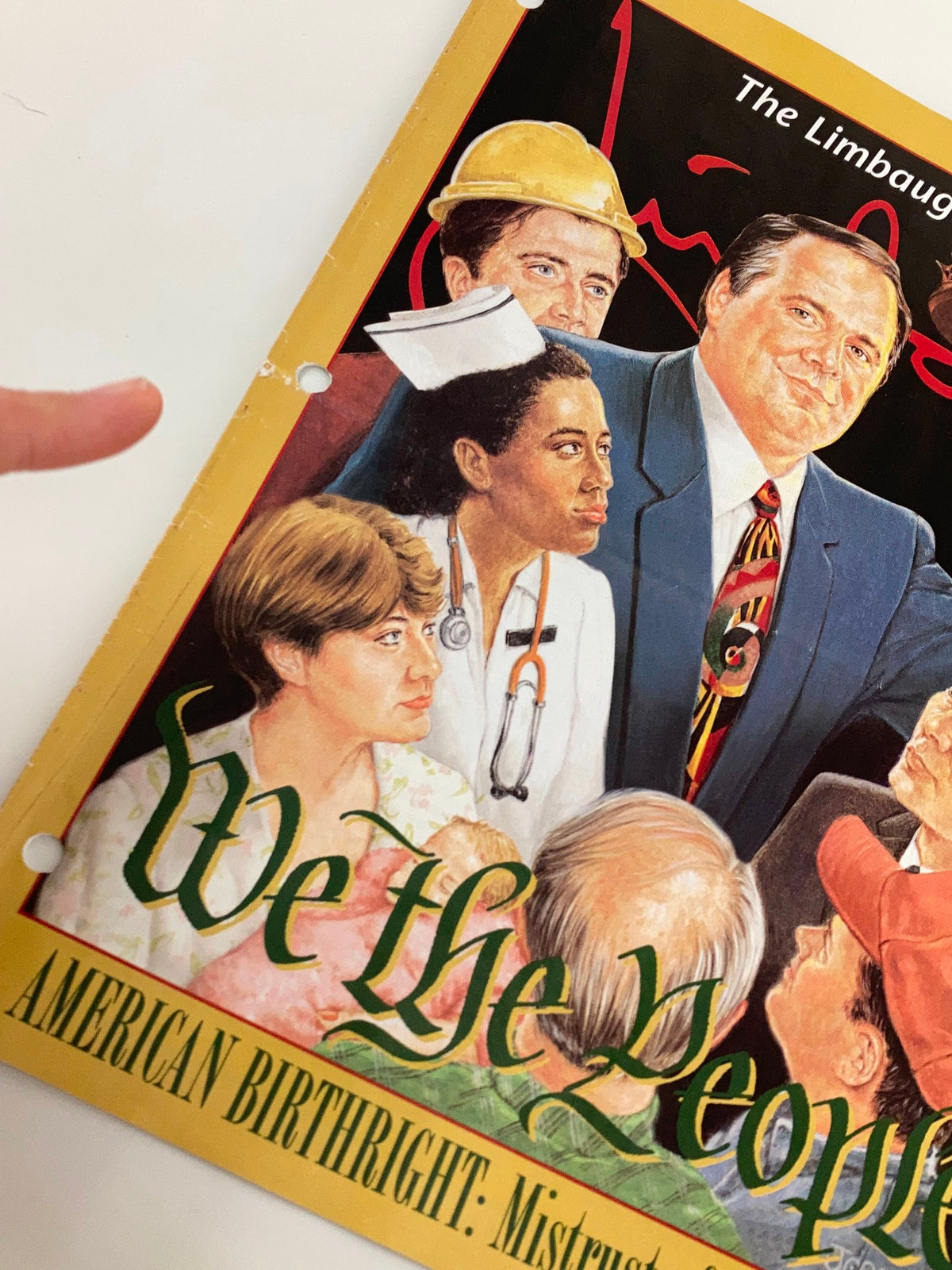 Cover of the Rush Limbaugh Letter Newsletter Magazine July 1995 titled 'Mistrust of Government', featuring illustrations of diverse individuals and the phrase 'We the People'.