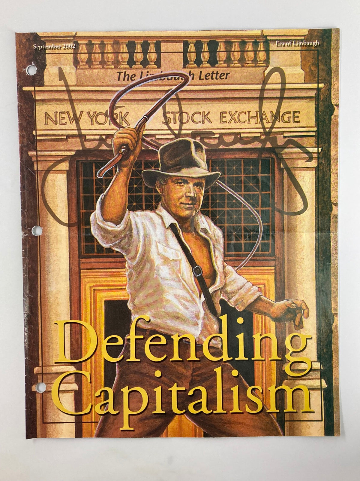 Rush Limbaugh Letter Newsletter Magazine September 2002 cover featuring the title 'Defending Capitalism' with an illustration of a man posing in front of the New York Stock Exchange.